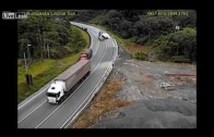 Truck turns around in curve in Brazil
