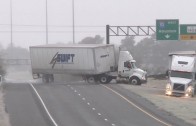 HD Tractor-trailer wreck and Texas icy slides caught on camera – January 24, 2014