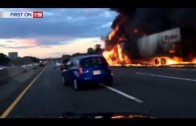 RAW: Driver barely escapes from truck fire in New Jersey