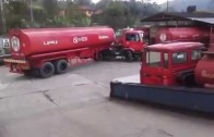 Fuel Truck Driver Makes a Crazy Sharp U-Turn