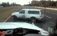 Crazy guy terrorizing truck driver